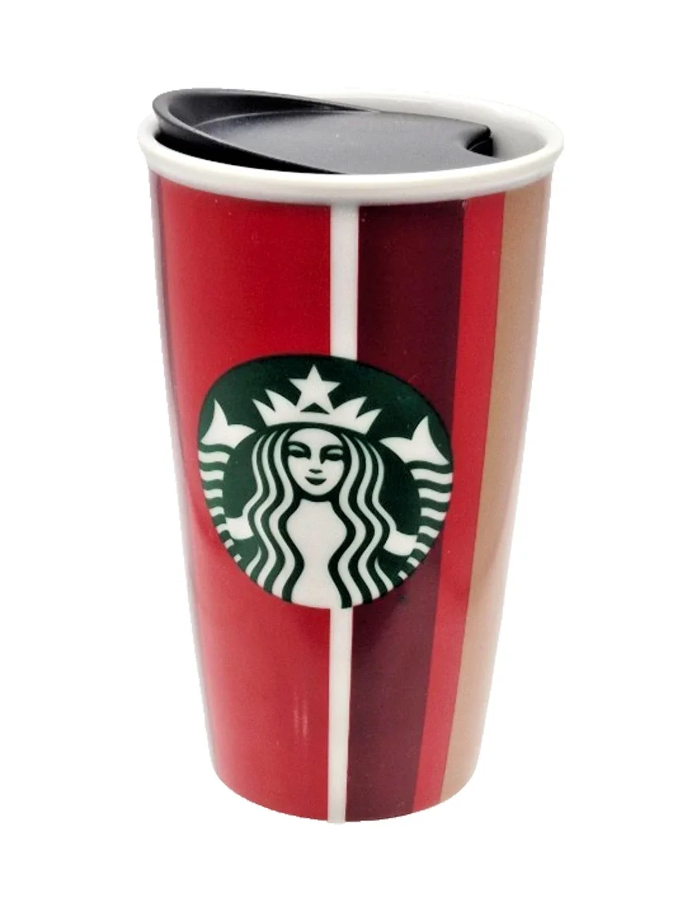 Starbucks 2018 Holiday Red Stripe Ceramic Travel Tumbler Mug with Lid 12oz